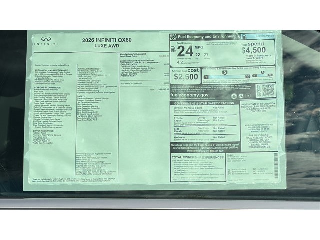 2026 INFINITI QX60 LUXE LUXE AWD Intercooled Turbo Premium Unleaded I-4 2.0 L/122 [11]
