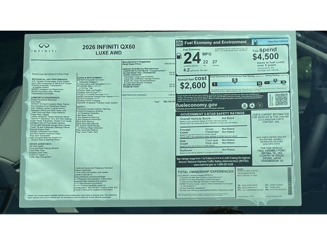 2026 INFINITI QX60 LUXE LUXE AWD Intercooled Turbo Premium Unleaded I-4 2.0 L/122 [12]