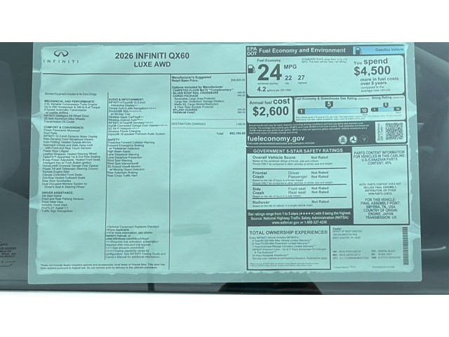 2026 INFINITI QX60 LUXE LUXE AWD Intercooled Turbo Premium Unleaded I-4 2.0 L/122 [12]