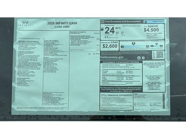 2026 INFINITI QX60 LUXE LUXE AWD Intercooled Turbo Premium Unleaded I-4 2.0 L/122 [12]