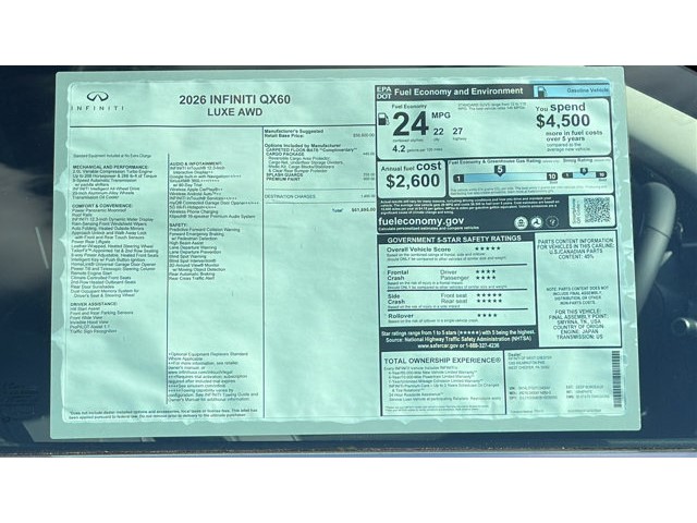 2026 INFINITI QX60 LUXE LUXE AWD Intercooled Turbo Premium Unleaded I-4 2.0 L/122 [12]