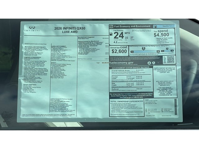 2026 INFINITI QX60 LUXE LUXE AWD Intercooled Turbo Premium Unleaded I-4 2.0 L/122 [11]