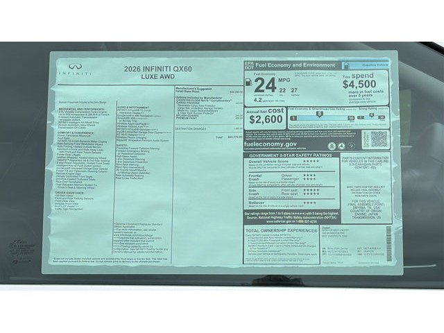 2026 INFINITI QX60 LUXE LUXE AWD Intercooled Turbo Premium Unleaded I-4 2.0 L/122 [12]