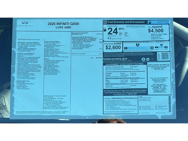 2026 INFINITI QX60 LUXE LUXE AWD Intercooled Turbo Premium Unleaded I-4 2.0 L/122 [12]