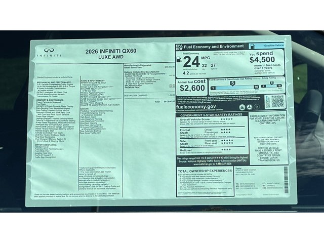 2026 INFINITI QX60 LUXE LUXE AWD Intercooled Turbo Premium Unleaded I-4 2.0 L/122 [12]