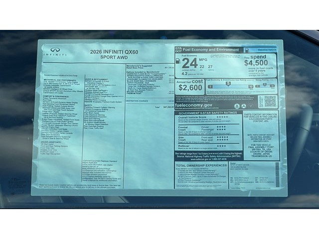 2026 INFINITI QX60 SPORT SPORT AWD Intercooled Turbo Premium Unleaded I-4 2.0 L/122 [12]