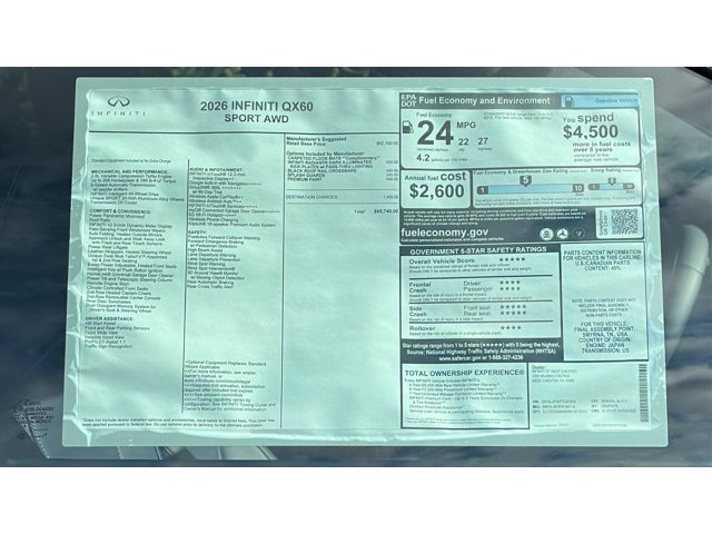 2026 INFINITI QX60 SPORT SPORT AWD Intercooled Turbo Premium Unleaded I-4 2.0 L/122 [12]