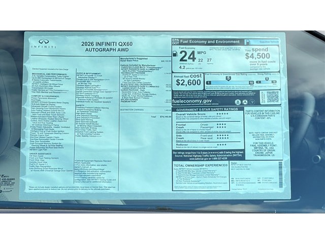 2026 INFINITI QX60 AUTOGRAPH AUTOGRAPH AWD Intercooled Turbo Premium Unleaded I-4 2.0 L/122 [12]