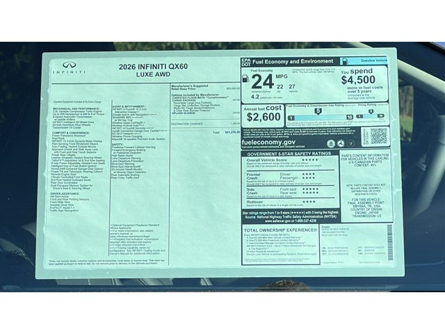 2026 INFINITI QX60 LUXE LUXE AWD Intercooled Turbo Premium Unleaded I-4 2.0 L/122 [12]