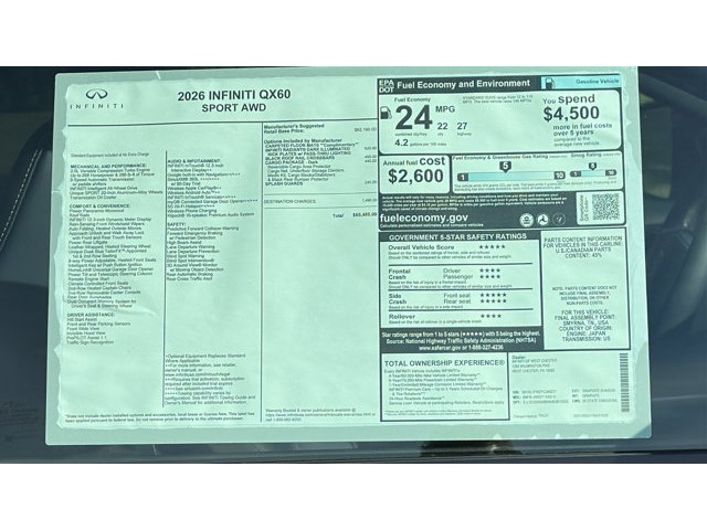 2026 INFINITI QX60 SPORT SPORT AWD Intercooled Turbo Premium Unleaded I-4 2.0 L/122 [12]