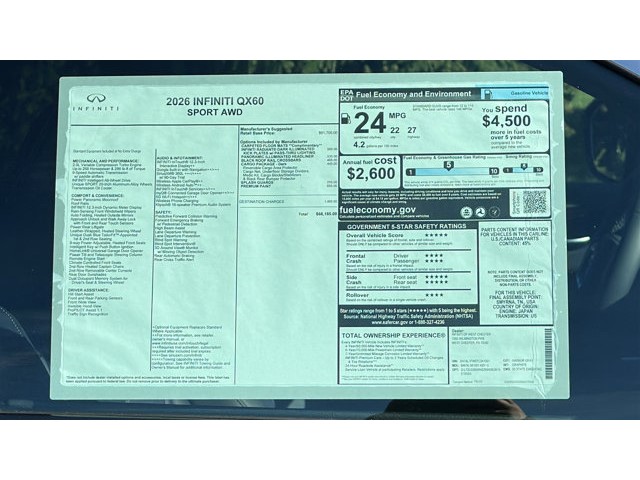 2026 INFINITI QX60 SPORT SPORT AWD Intercooled Turbo Premium Unleaded I-4 2.0 L/122 [12]