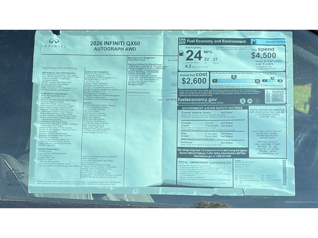 2026 INFINITI QX60 AUTOGRAPH AUTOGRAPH AWD Intercooled Turbo Premium Unleaded I-4 2.0 L/122 [12]